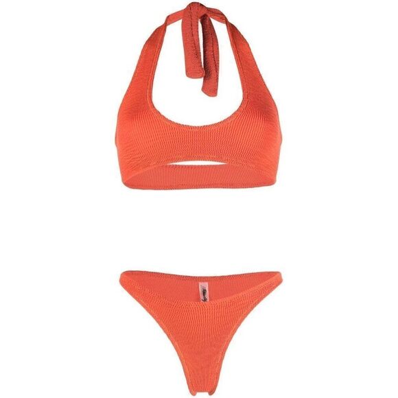 NEW Free People x Reina Olga Pilou Bikini Set in Orange One Size Low Rise Halter - Picture 2 of 7